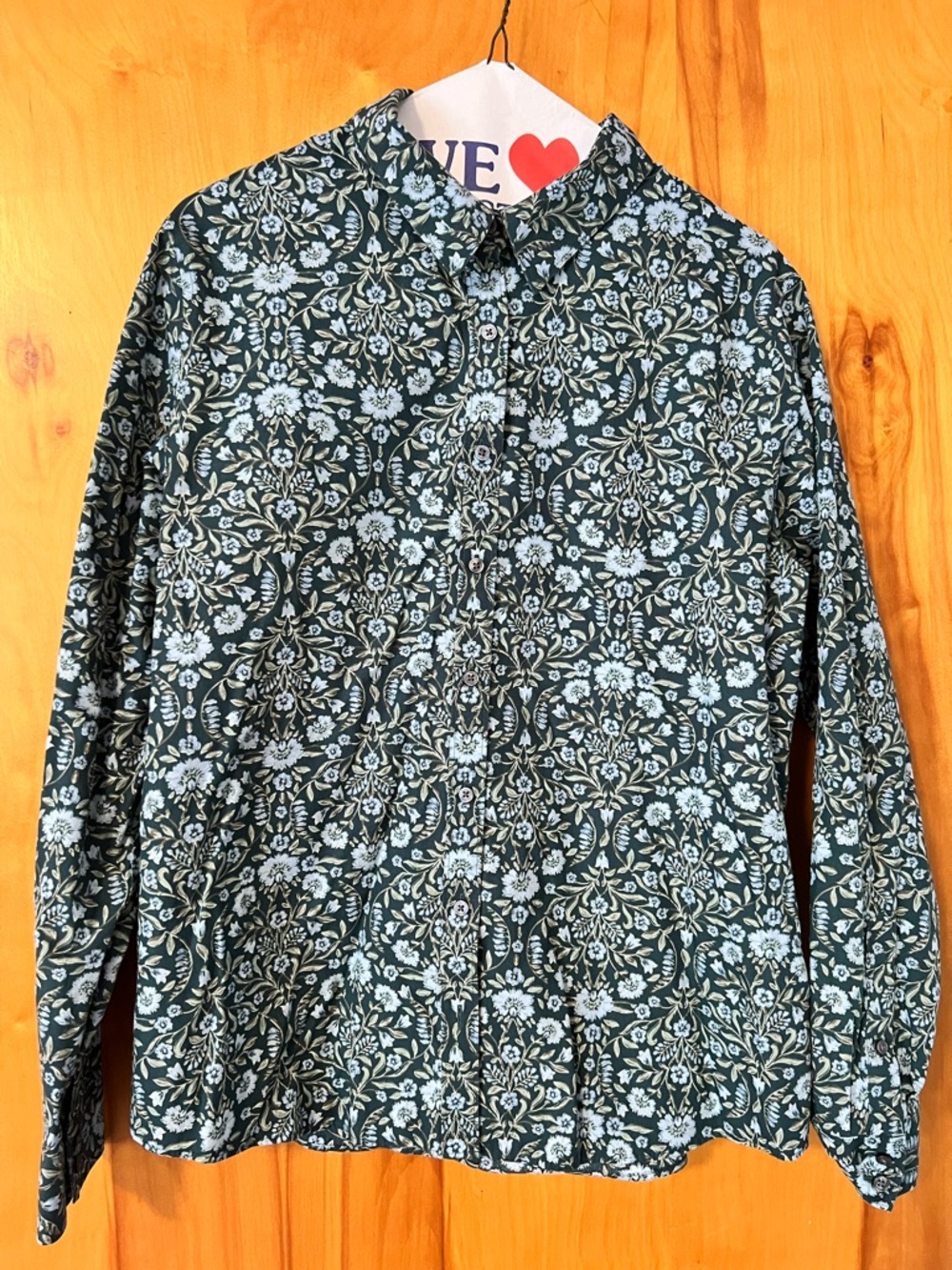 Lands' End Green and Light Blue Floral Button-Down Shirt